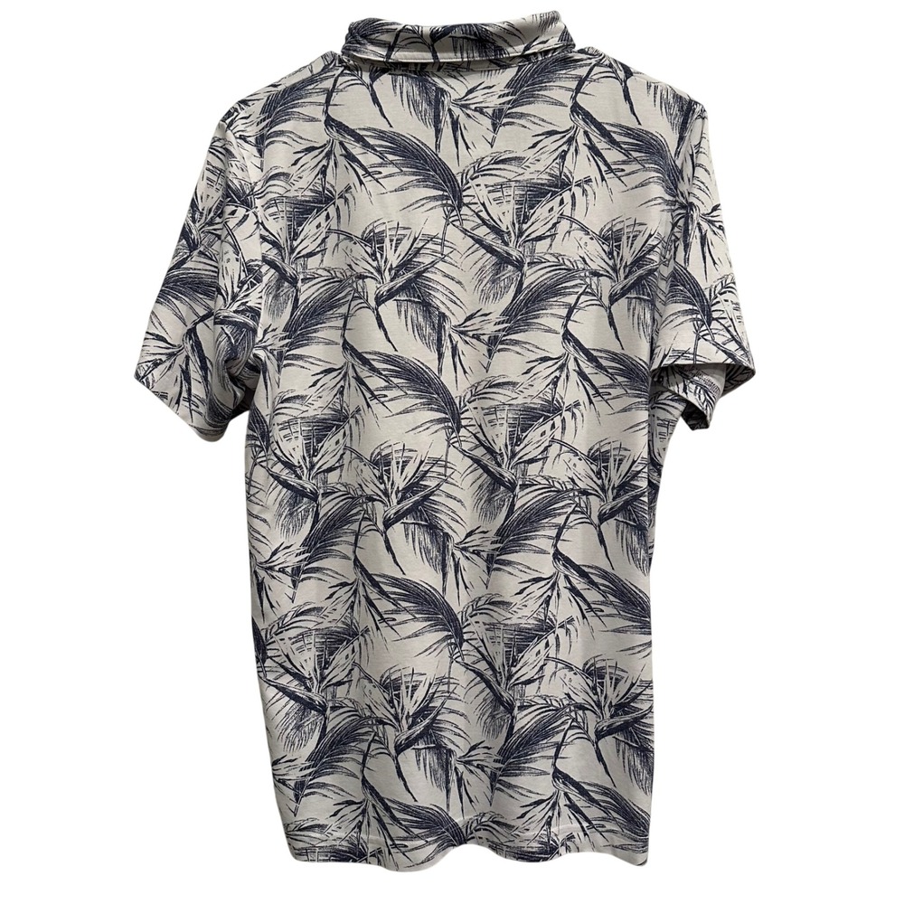 Travis Mathew Mens Golf Polo Shirt M White Navy Tropical Palm Print Short Sleeve - Picture 4 of 6